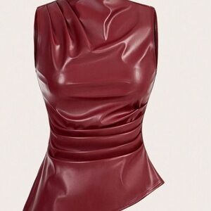 SHEIN Burgundy Faux Leather Blouse